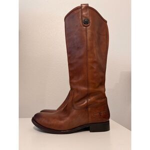 Frye Melissa Button Cognac Riding Boot Brown Women Size 6.5 Tall Leather